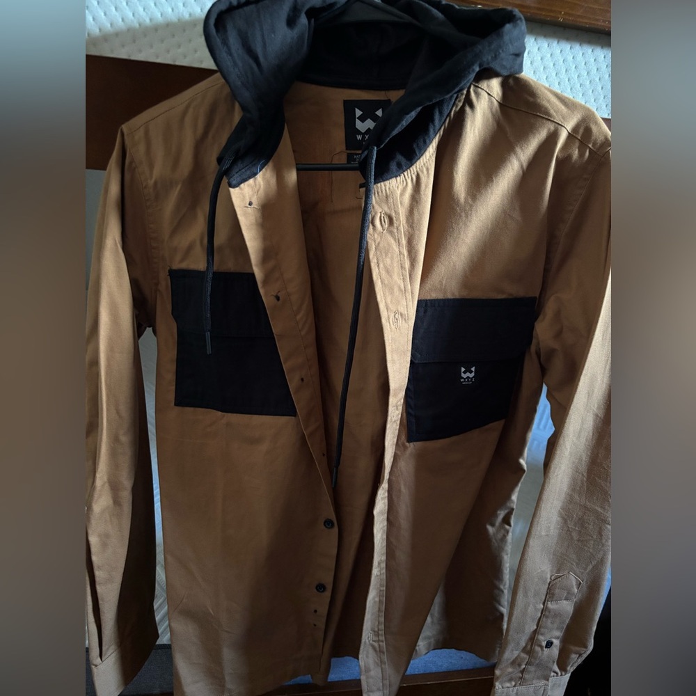 Men's Brown and Black Hooded Jacket